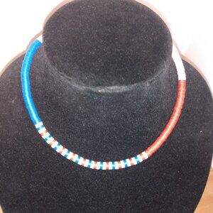 Patriotic red, white and blue beaded necklace.